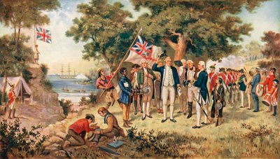 1770年にイギリスの王冠に代わってオーストラリア大陸を所有するクック船長 作： John Alexander after Gilfillan
